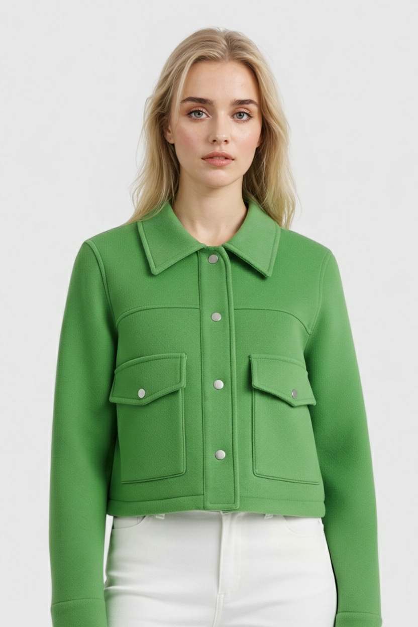 Cropped Jacket with Square Collar