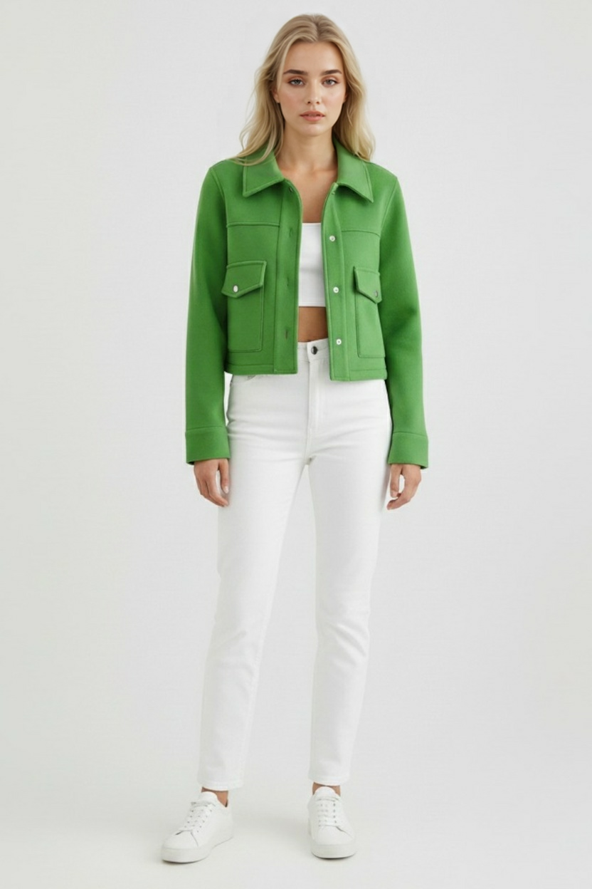 Cropped Jacket with Square Collar