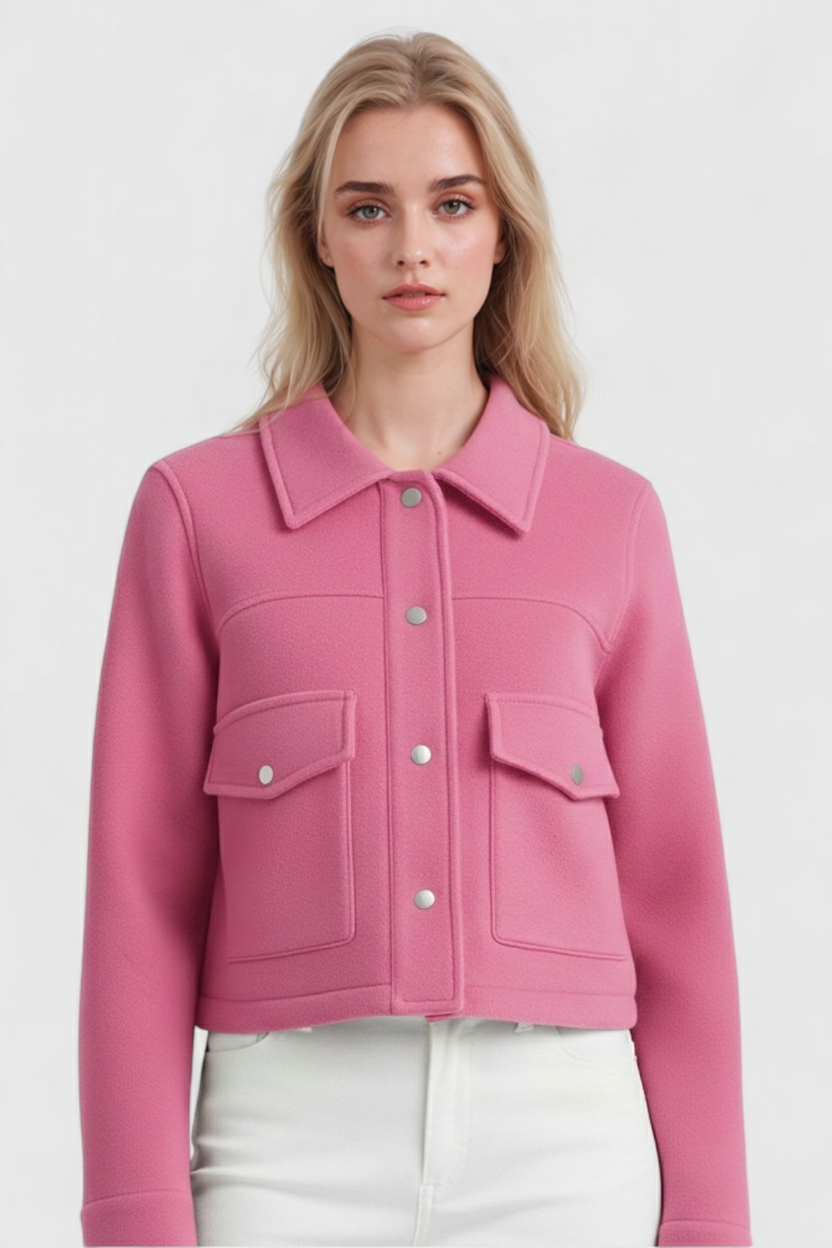 Cropped Jacket, Square Collar, Pockets