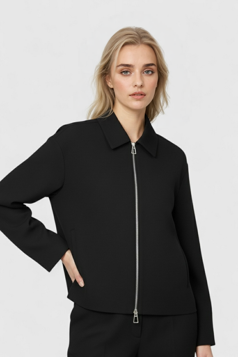 Cropped Bomber Jacket, Two-Way Zip