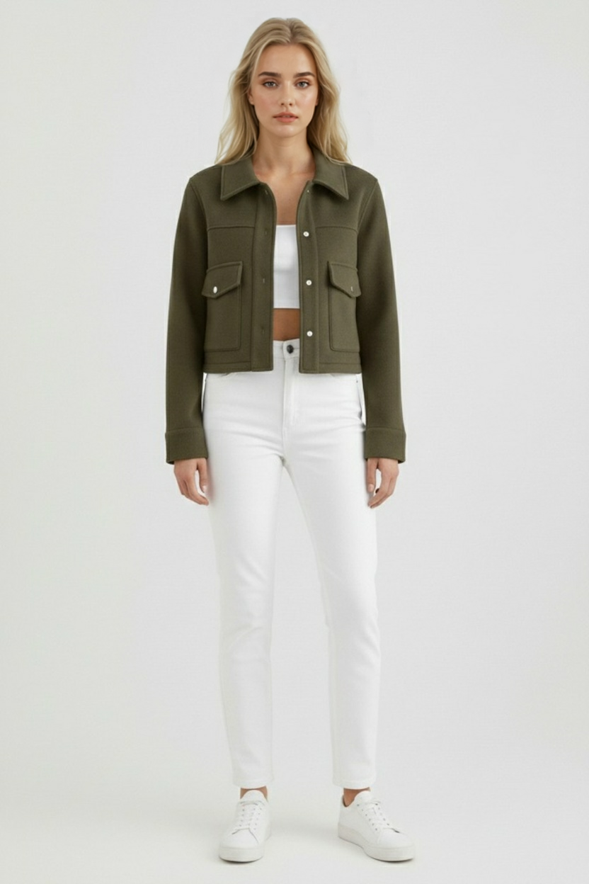 Cropped Jacket with Square Collar