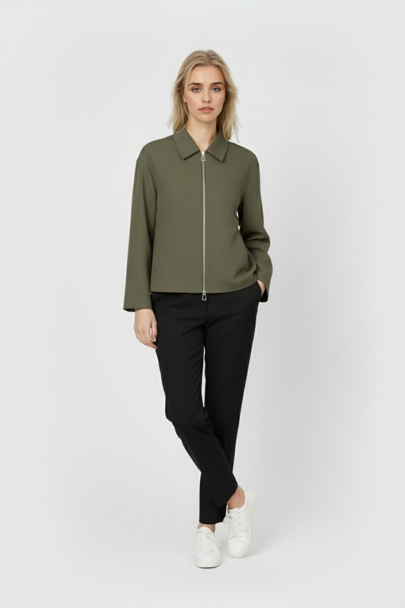 Cropped Jacket with Zip & Point Collar