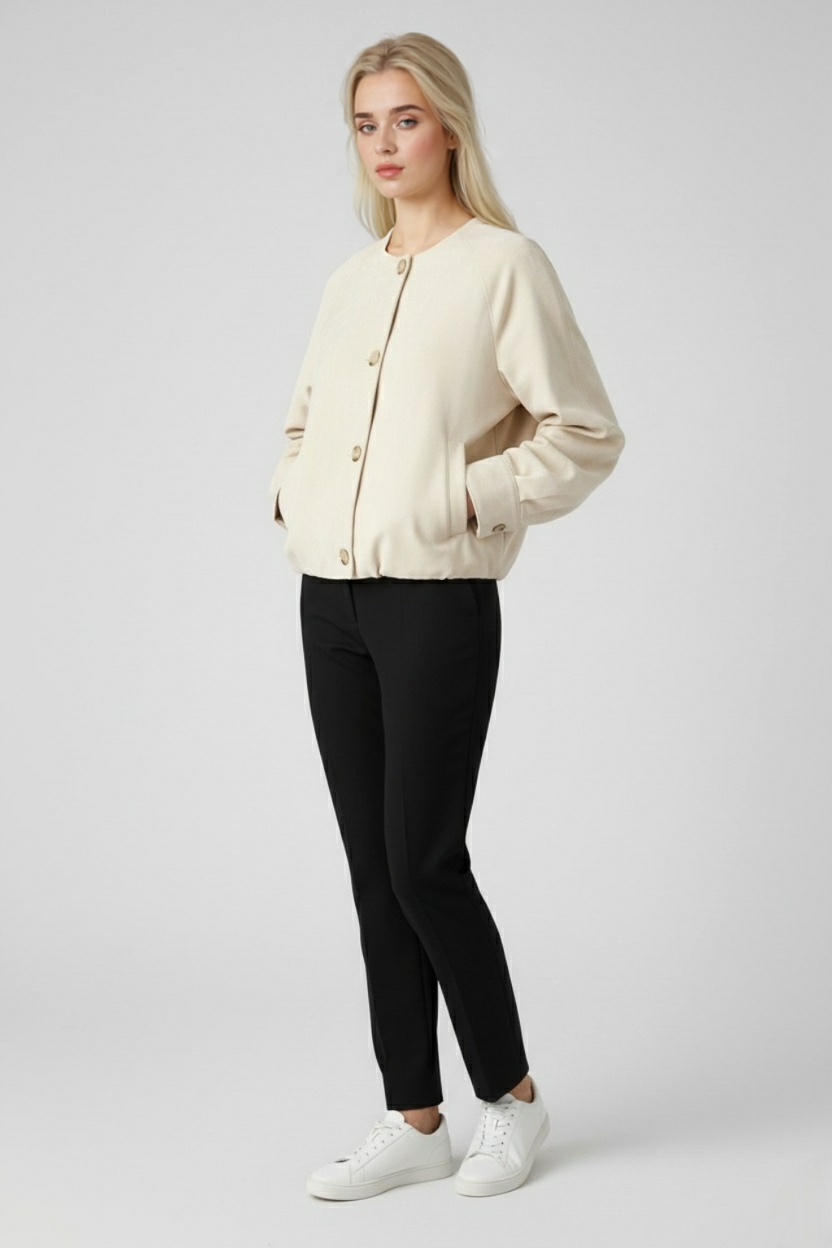 PU Jacket with Button Front & Raglan Sleeves