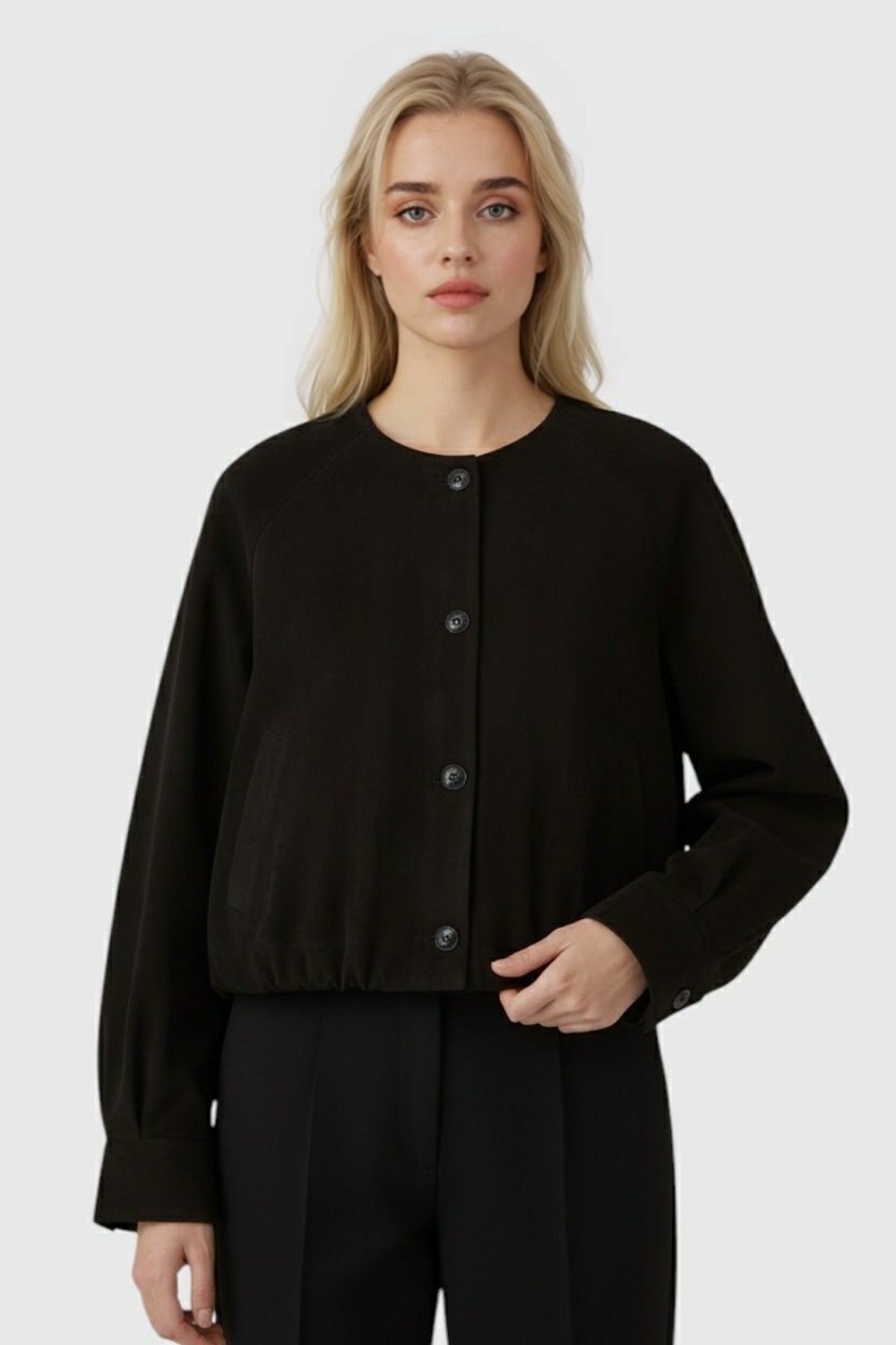PU Jacket with Button Front & Raglan Sleeves