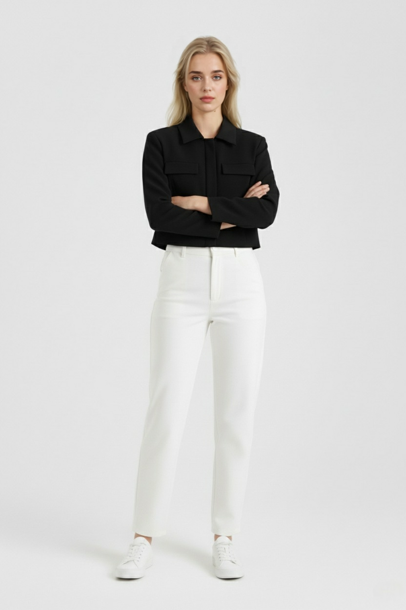 Cropped Jacket | Turn-Down Collar, Flap Pockets