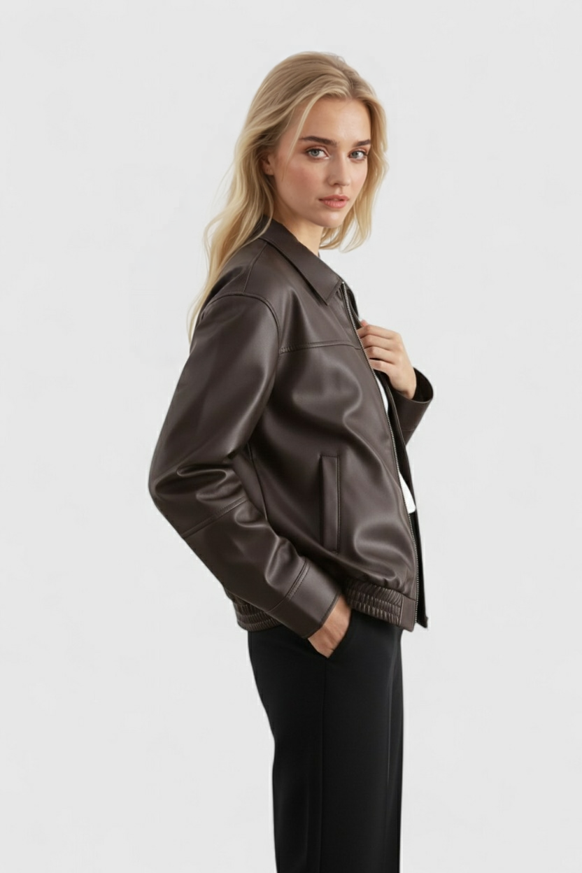Pilot Jacket Faux Leather Zip Front