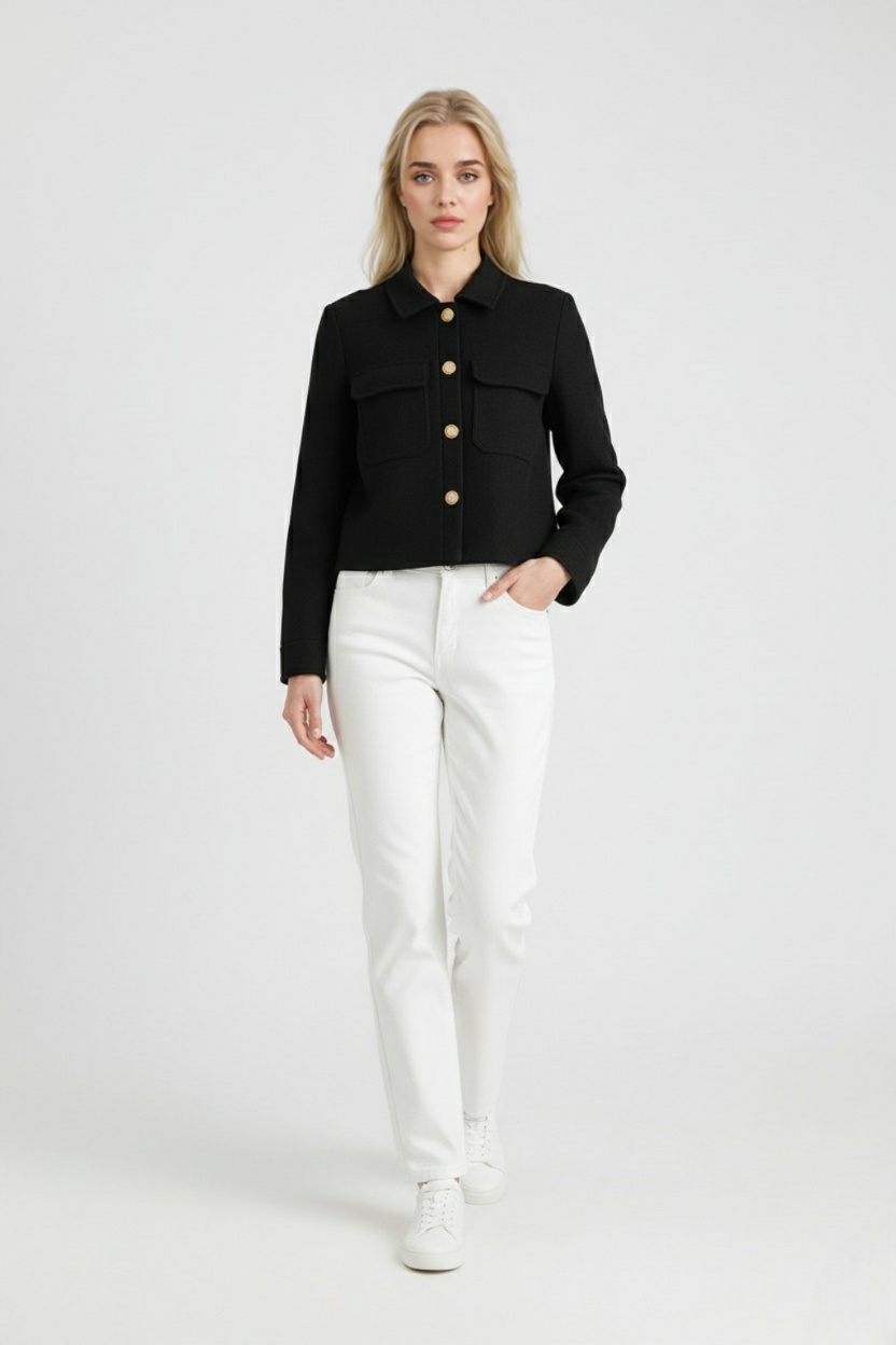 Jacket with Metal Buttons & Flap Pockets