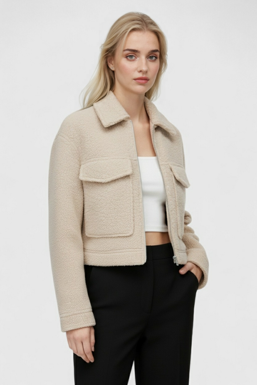 Cropped Textured Jacket with Zip Closure
