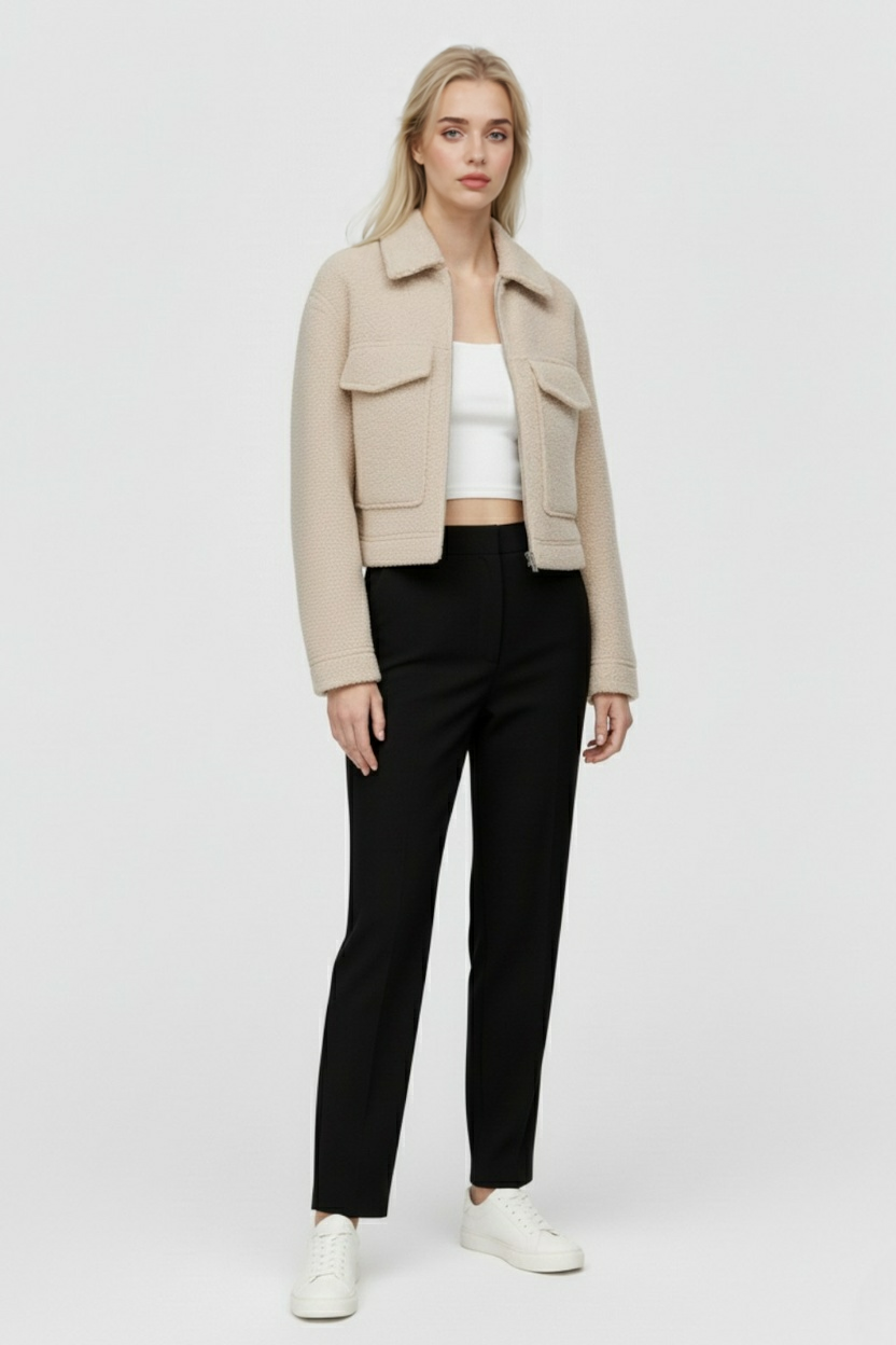 Cropped Textured Jacket with Zip Closure