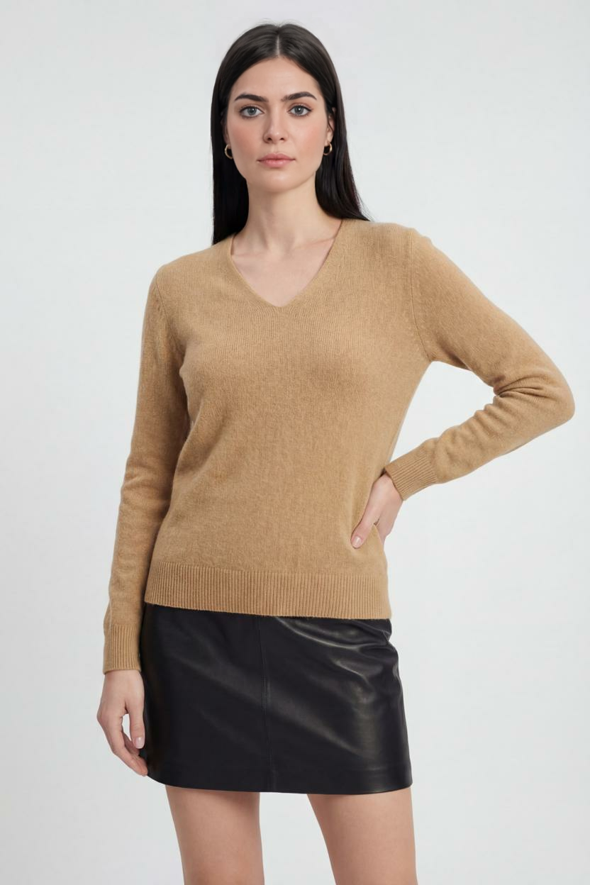Cashmere V-Neck Sweater, Seamless Slim Fit
