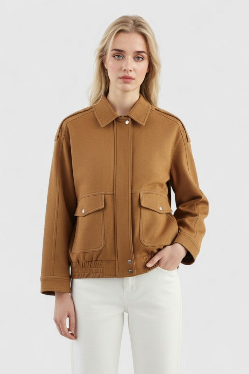 Cropped Bomber Jacket, Suede-Effect Finish