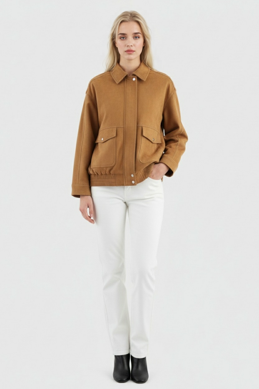 Cropped Bomber Jacket, Suede-Effect Finish