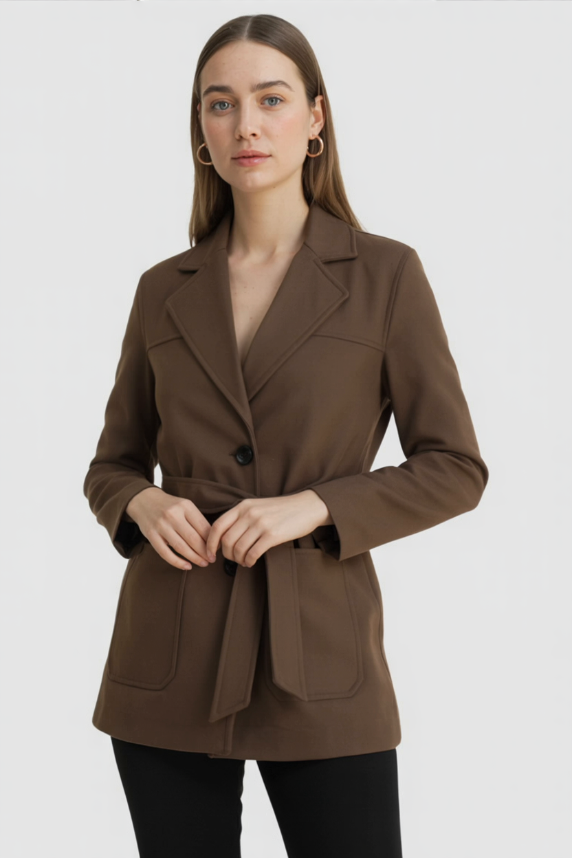 Suede-Effect Jacket with Belt