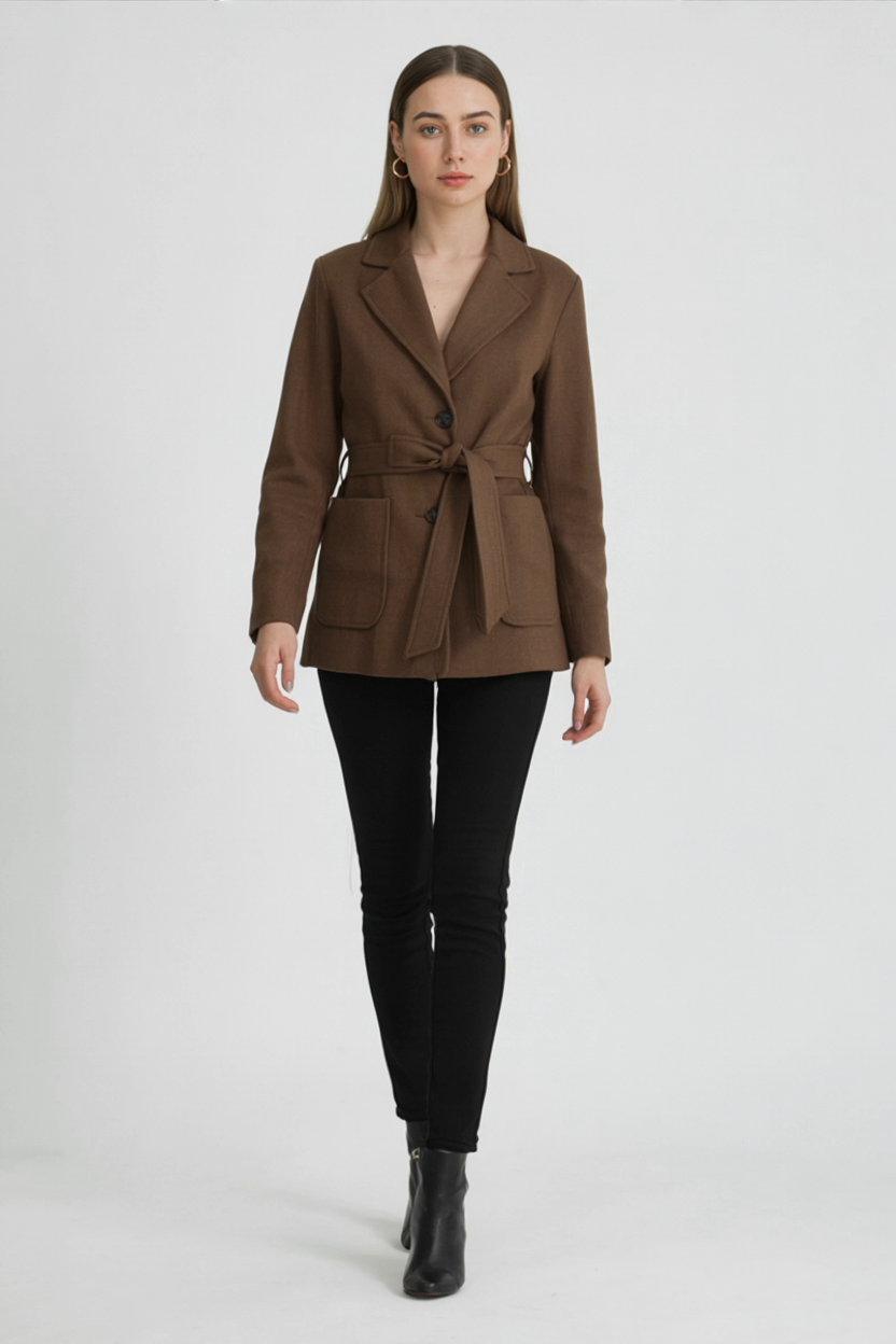 Suede-Effect Jacket with Belt