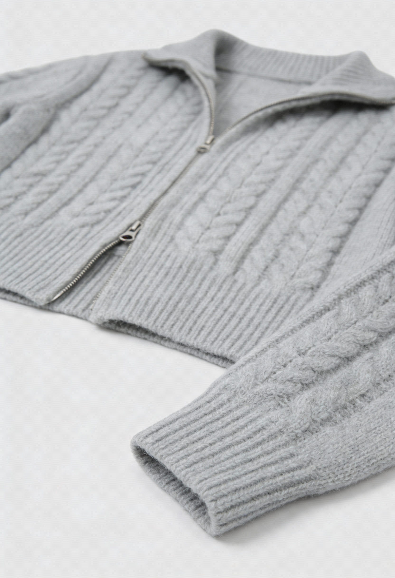 Cable Knit Cardigan, High Collar, Cropped