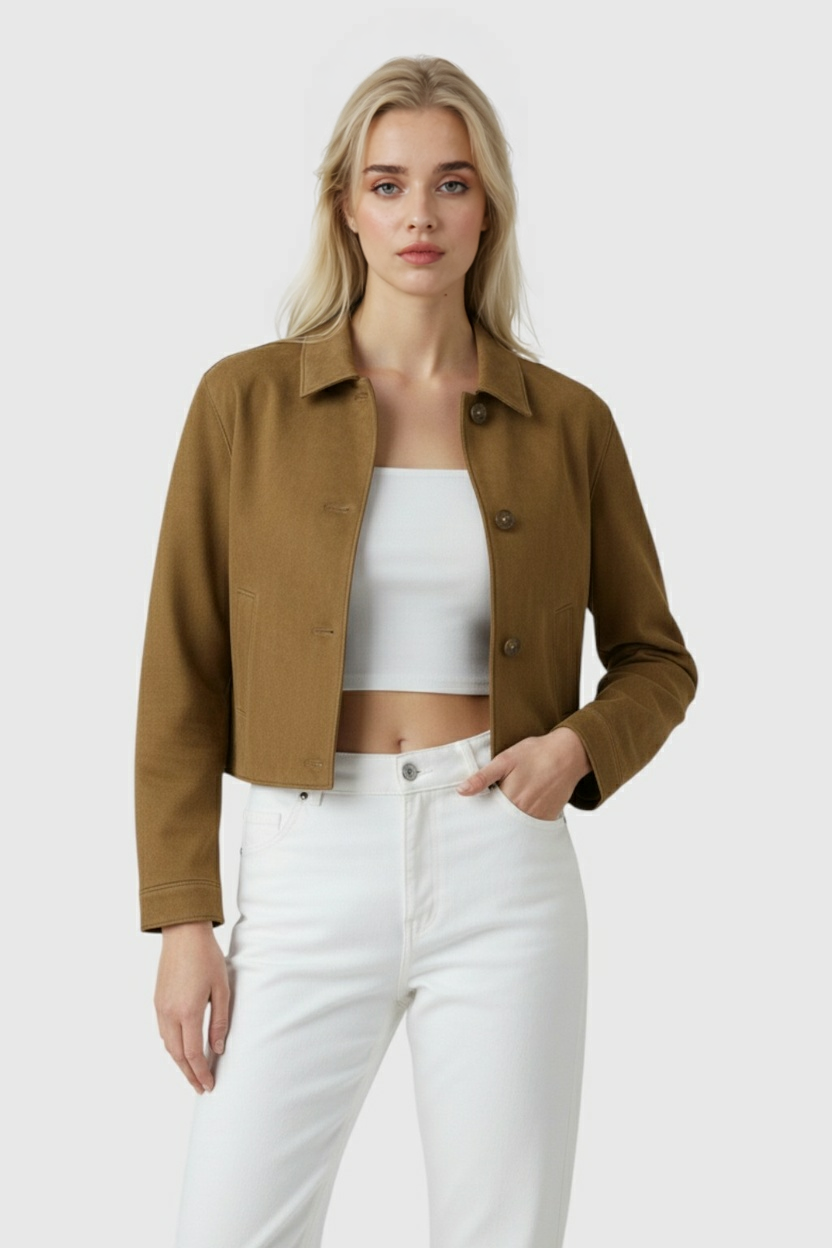 Cropped Jacket, Suede-Effect Finish