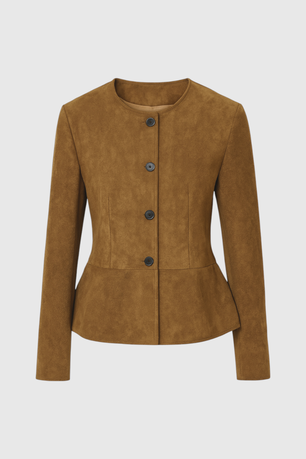 Waisted Jacket, Suede-Effect, Crew Neck