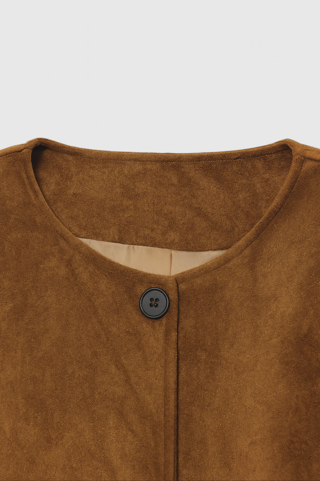 Waisted Jacket, Suede-Effect, Crew Neck