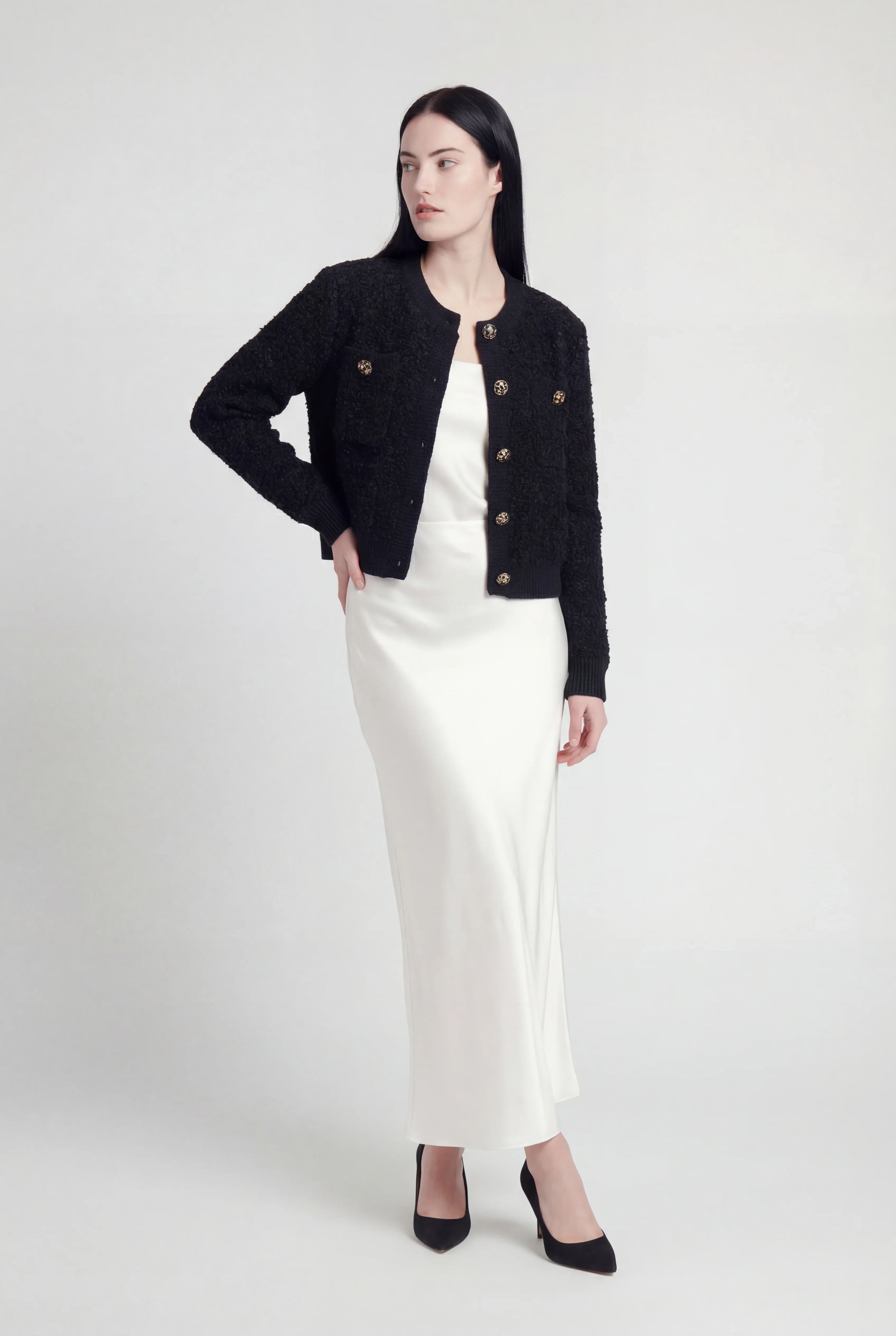 Textured Knit Cardigan, Jewel Buttons