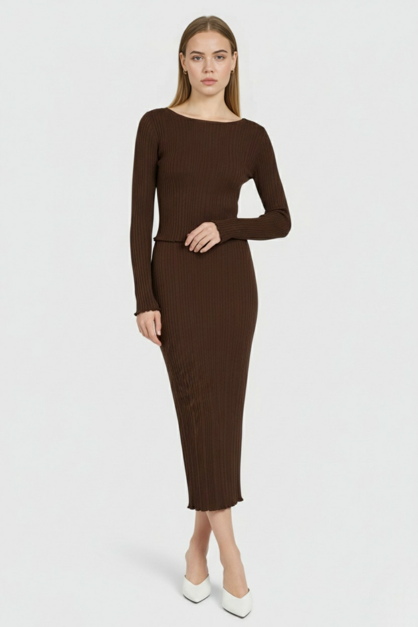 Rib Knit Set with Long Sleeves