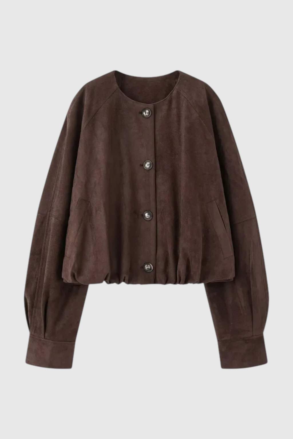 PU Jacket with Round Neck & Button Front