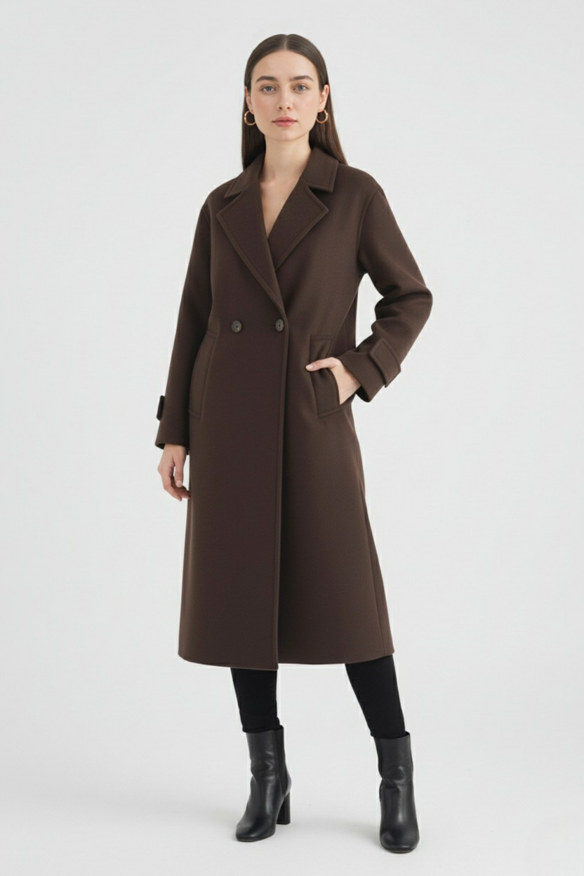 Long Coat, Double-Breasted, Notched Collar