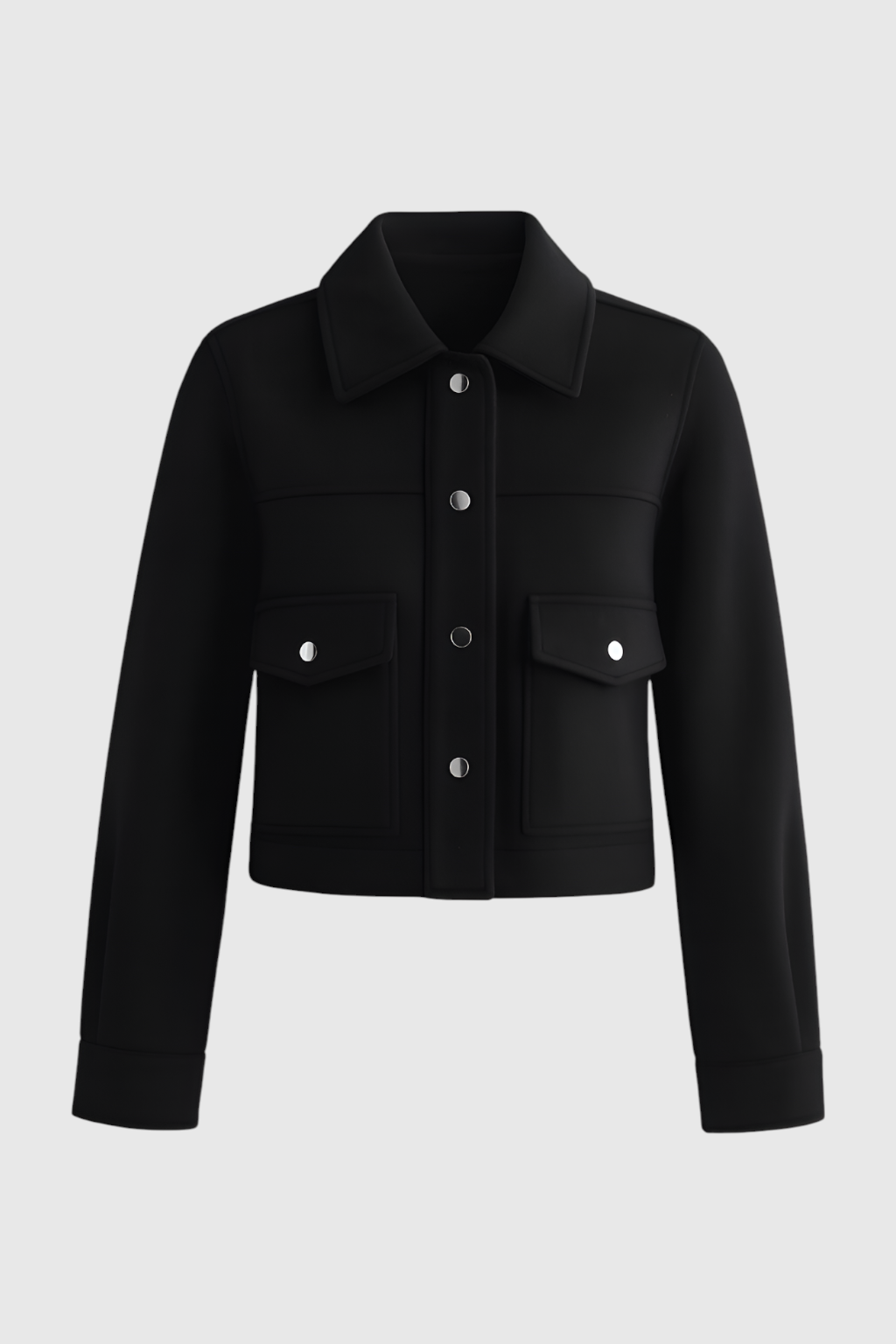 Cropped Jacket, Square Collar, Pockets