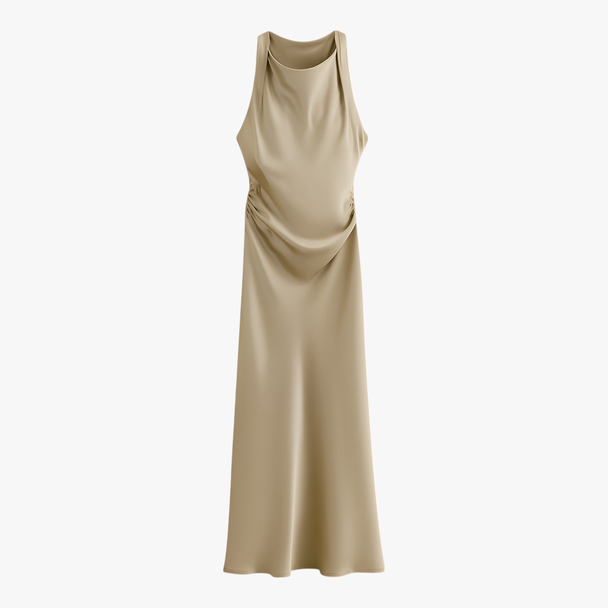 Satin Midi Dress, Draped Neckline