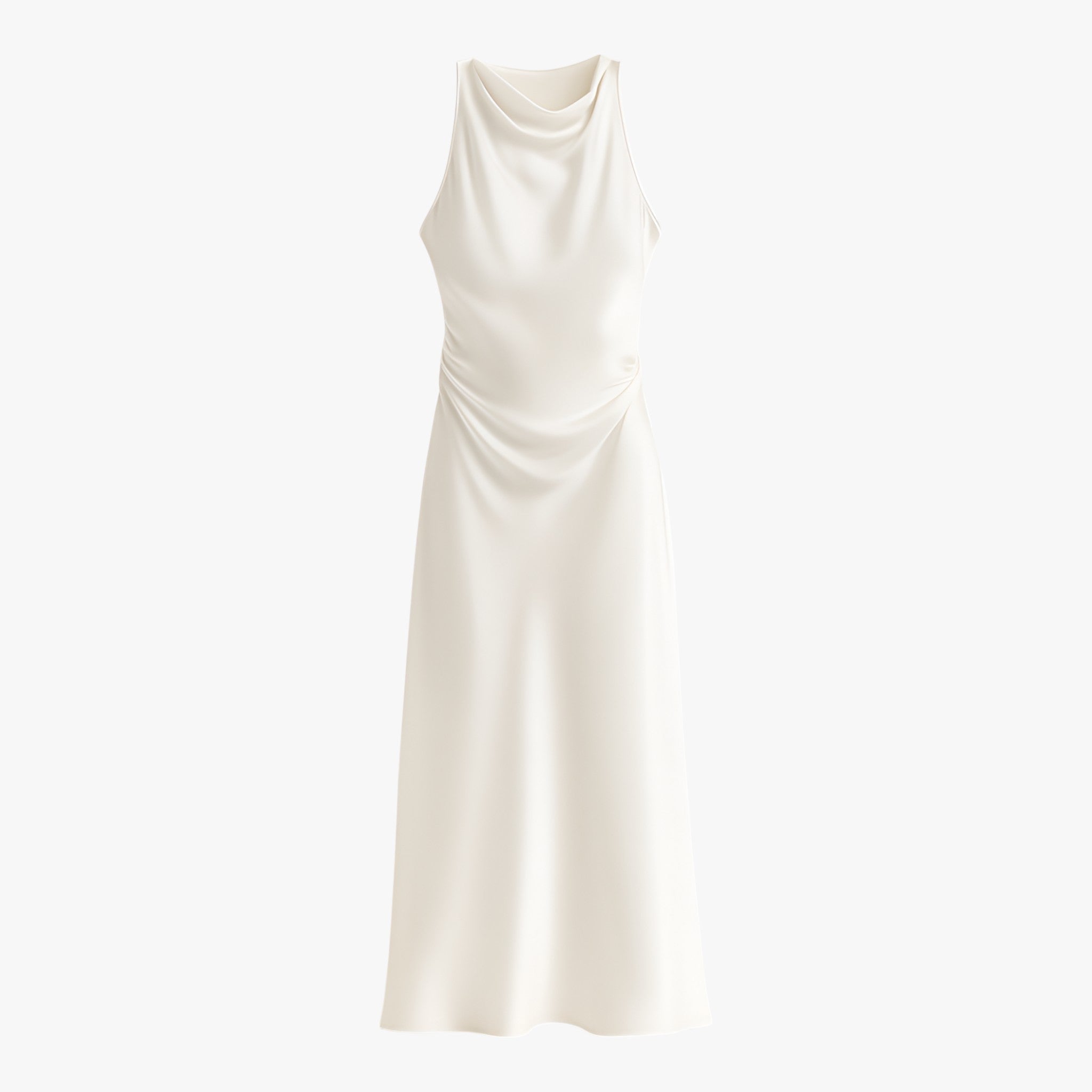 Satin Midi Dress with Draped Neck