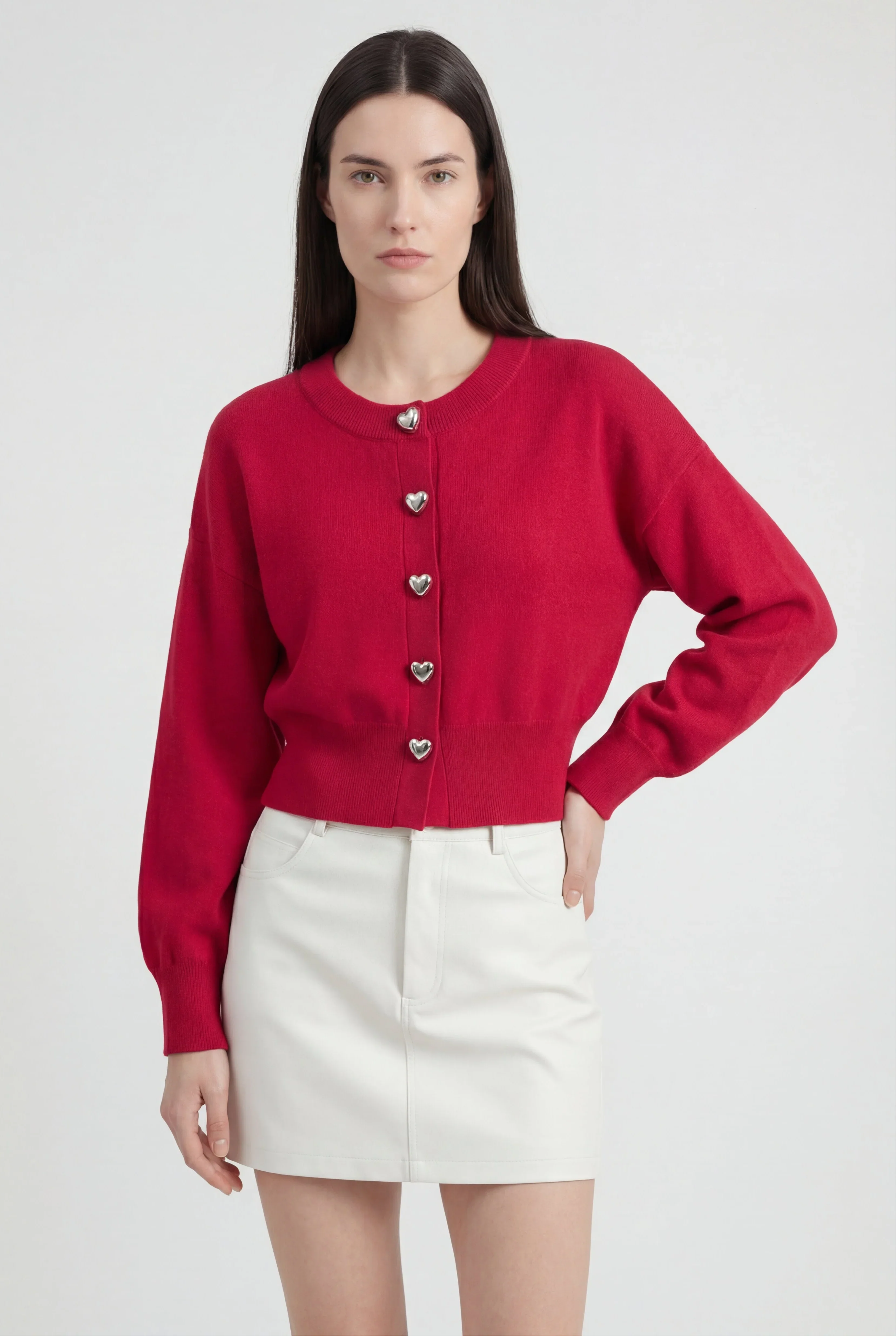 Cardigan with Heart Buttons, Cropped