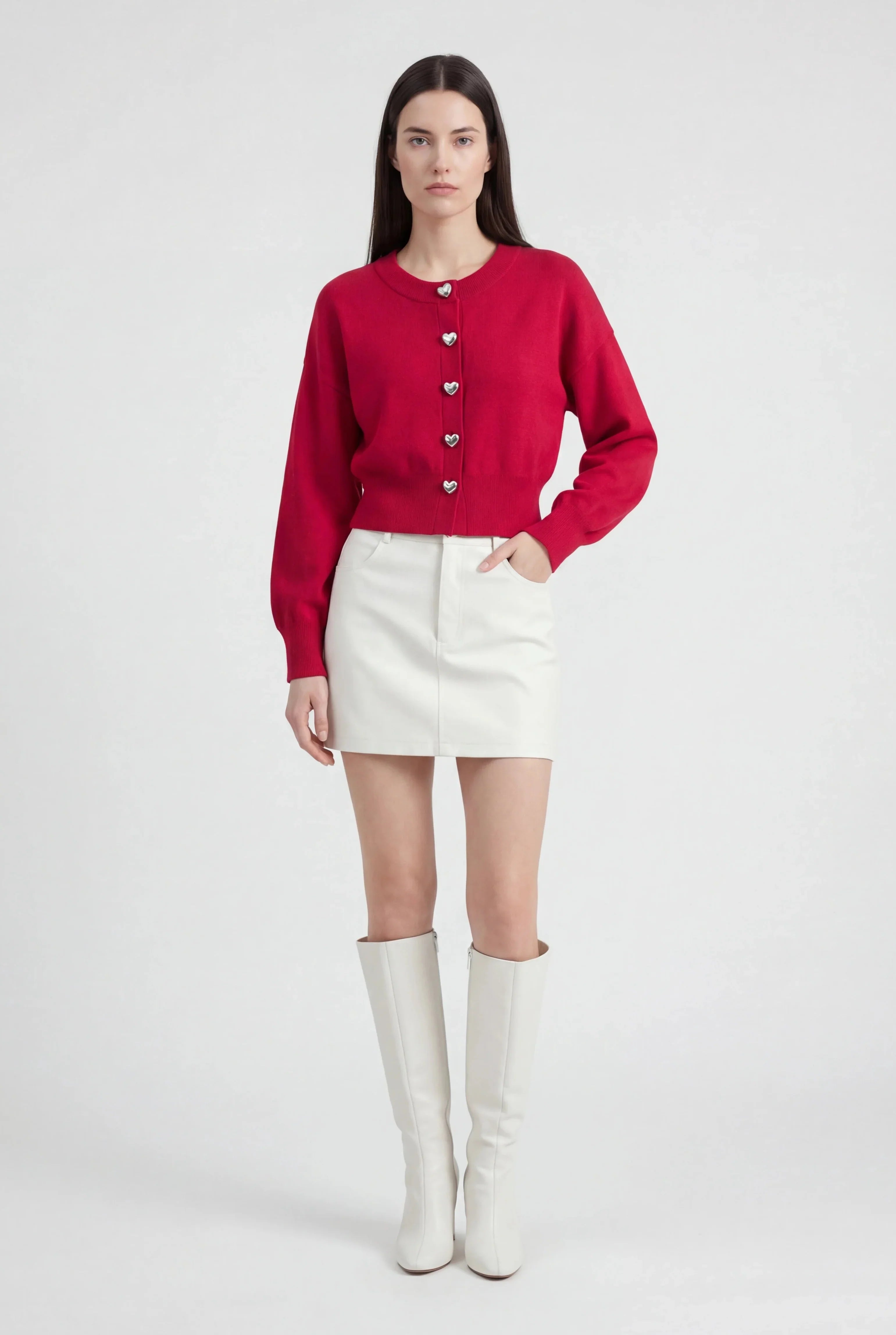 Cardigan with Heart Buttons, Cropped