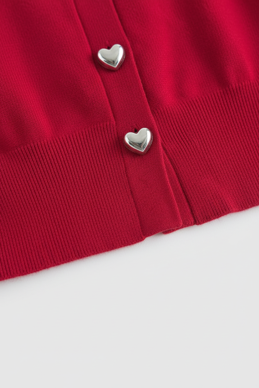 Cardigan with Heart Buttons, Cropped