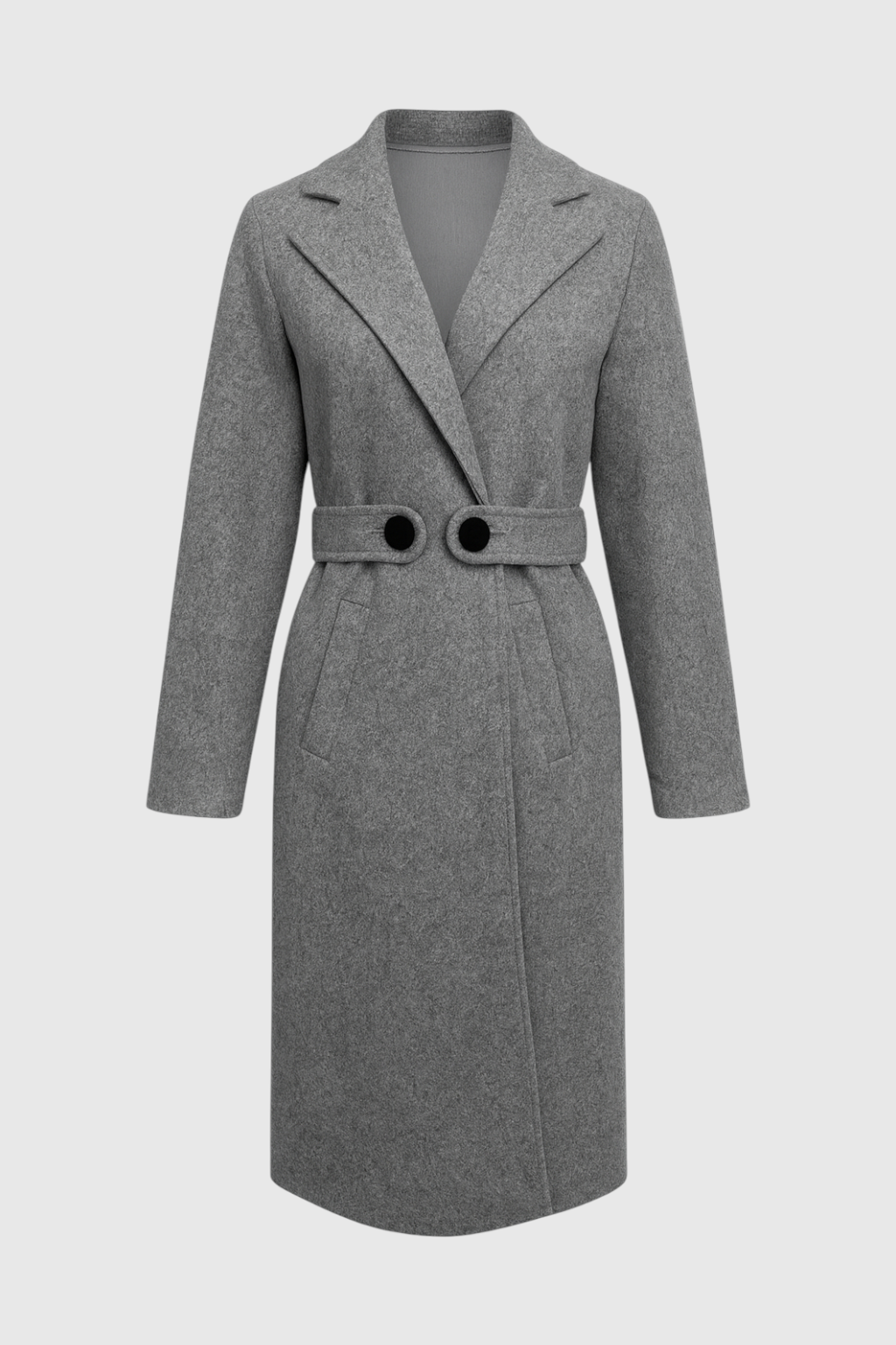 Longline Coat with Waist Tab & Notched Lapel