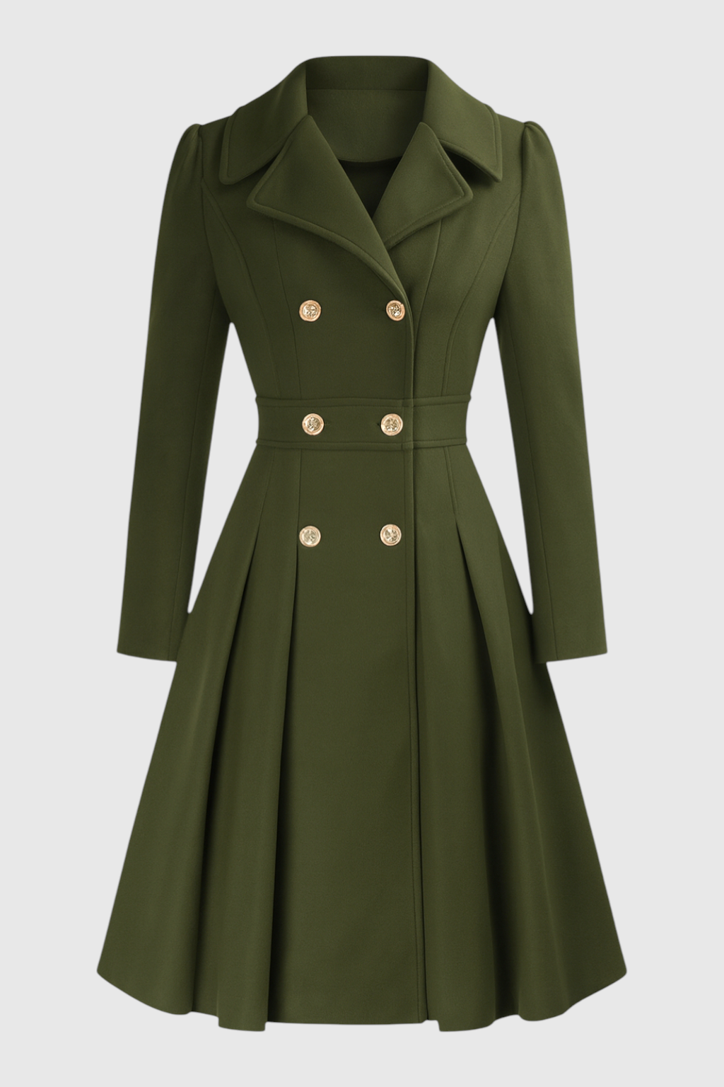 Fit-and-Flare Coat | Belted, Pleated Hem