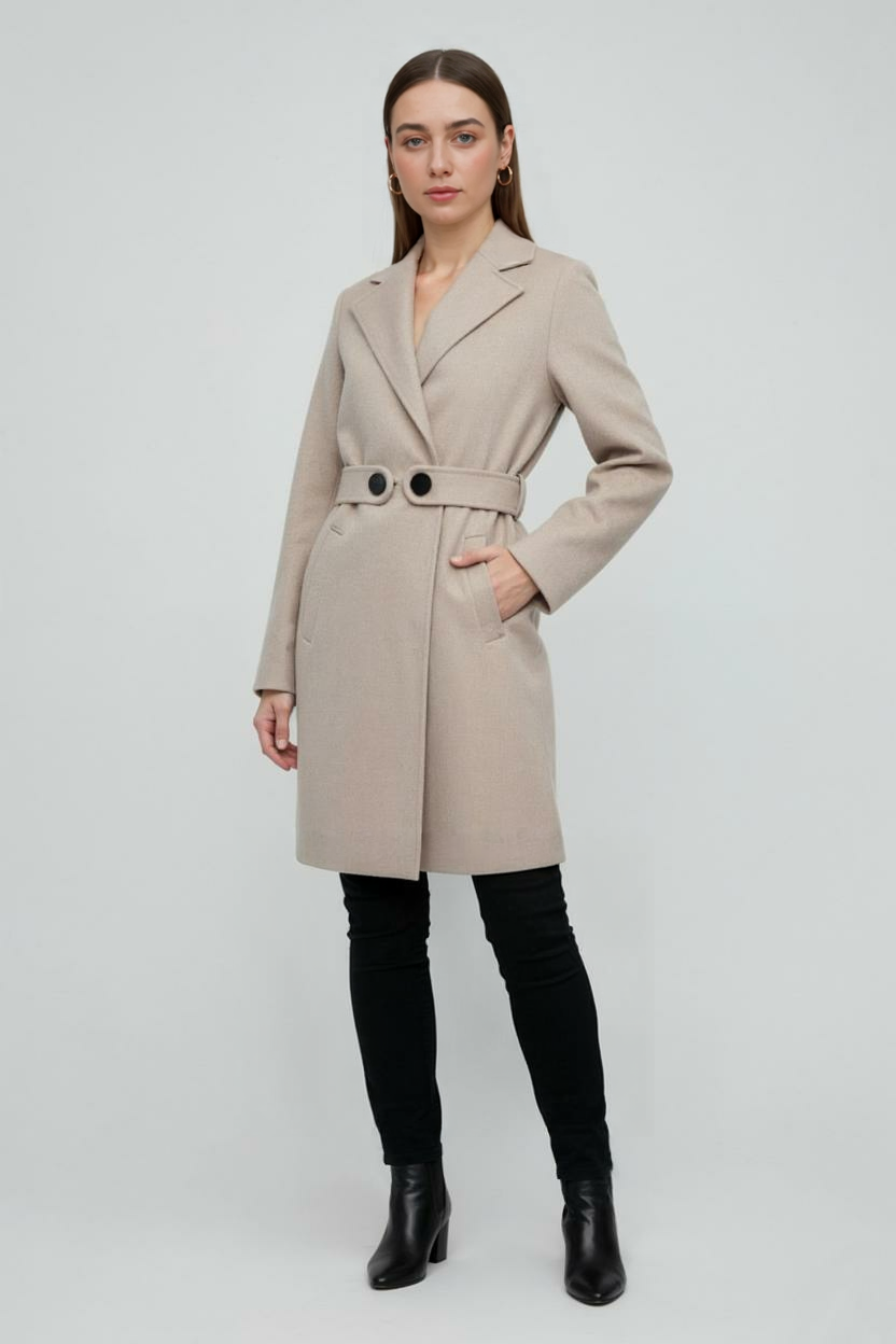 Longline Coat with Belted Waist Tab
