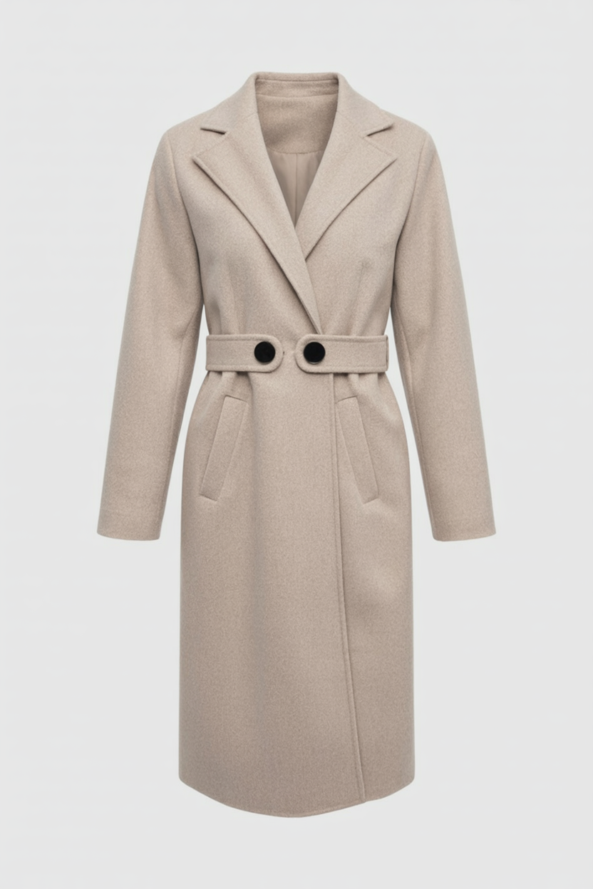 Longline Coat with Belted Waist Tab