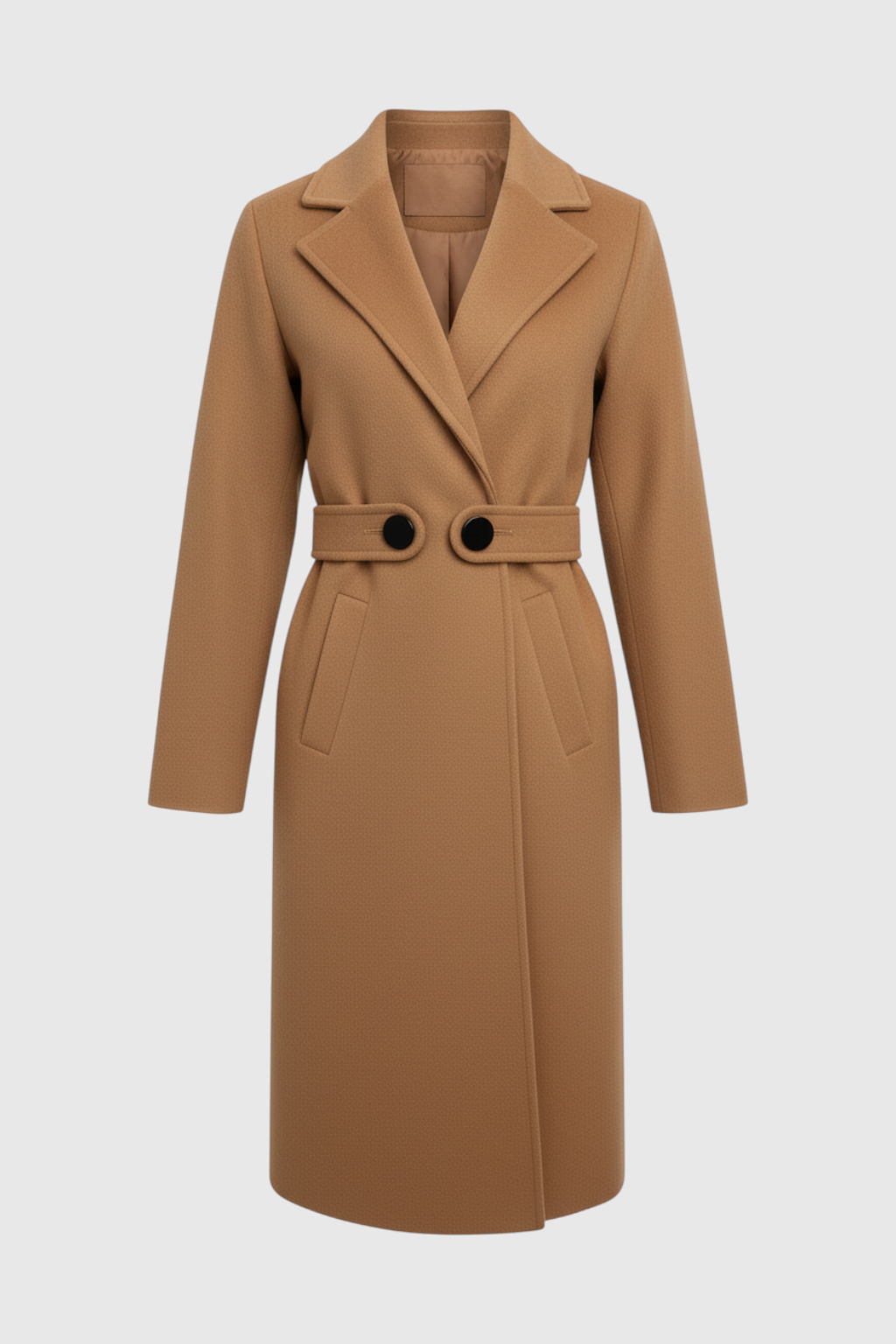 Longline Coat with Waist Tab & Lapel