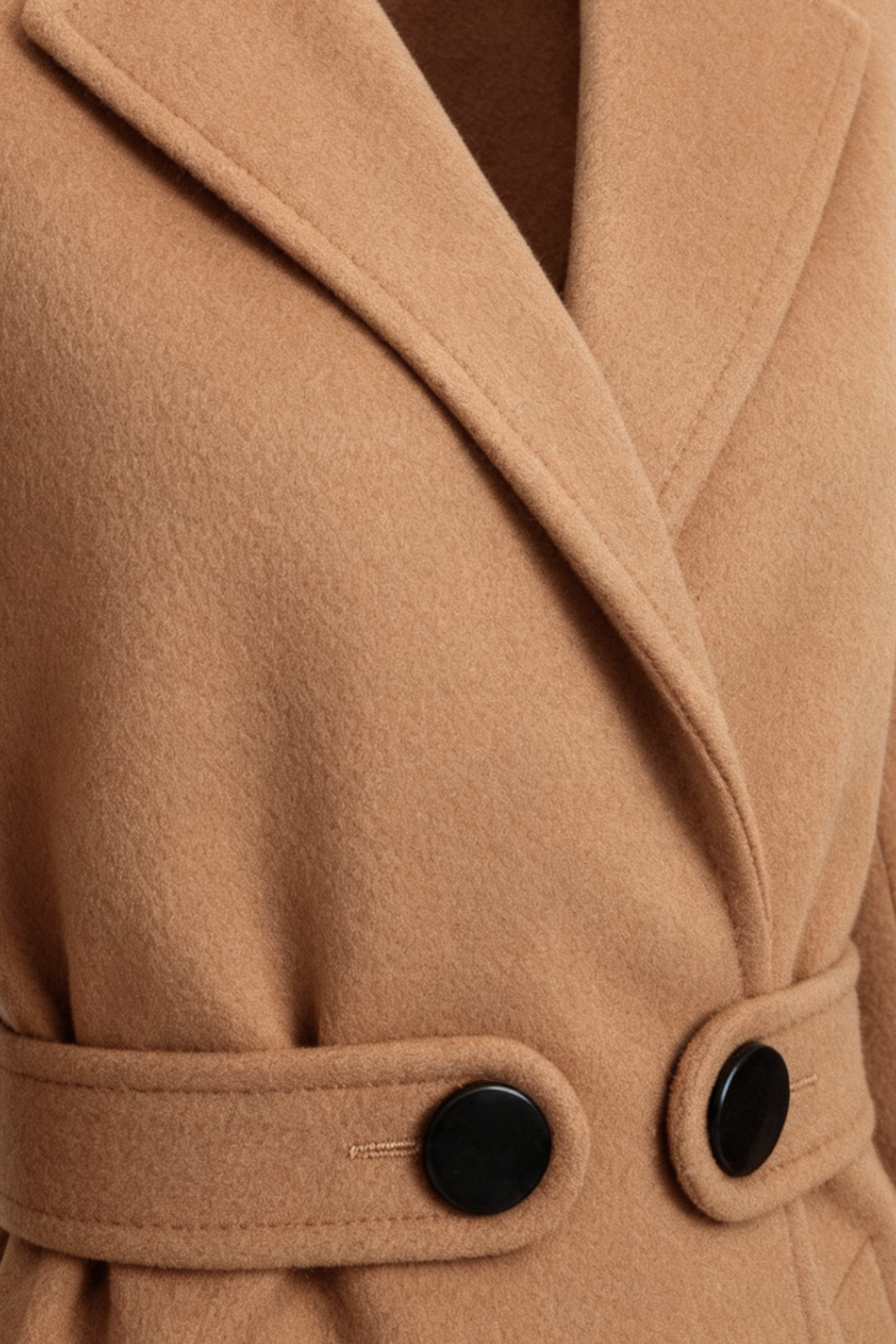 Longline Coat with Waist Tab & Lapel