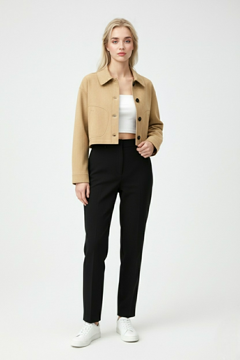 Cropped Jacket, Suede-Effect, Button Front