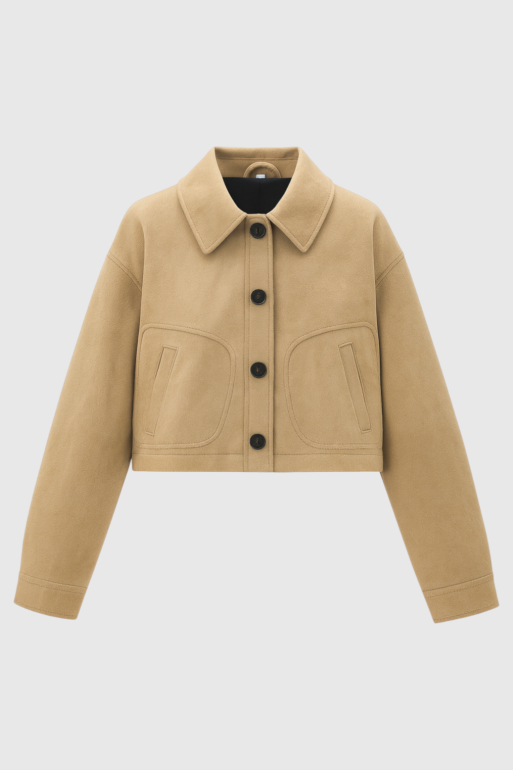 Cropped Jacket, Suede-Effect, Button Front