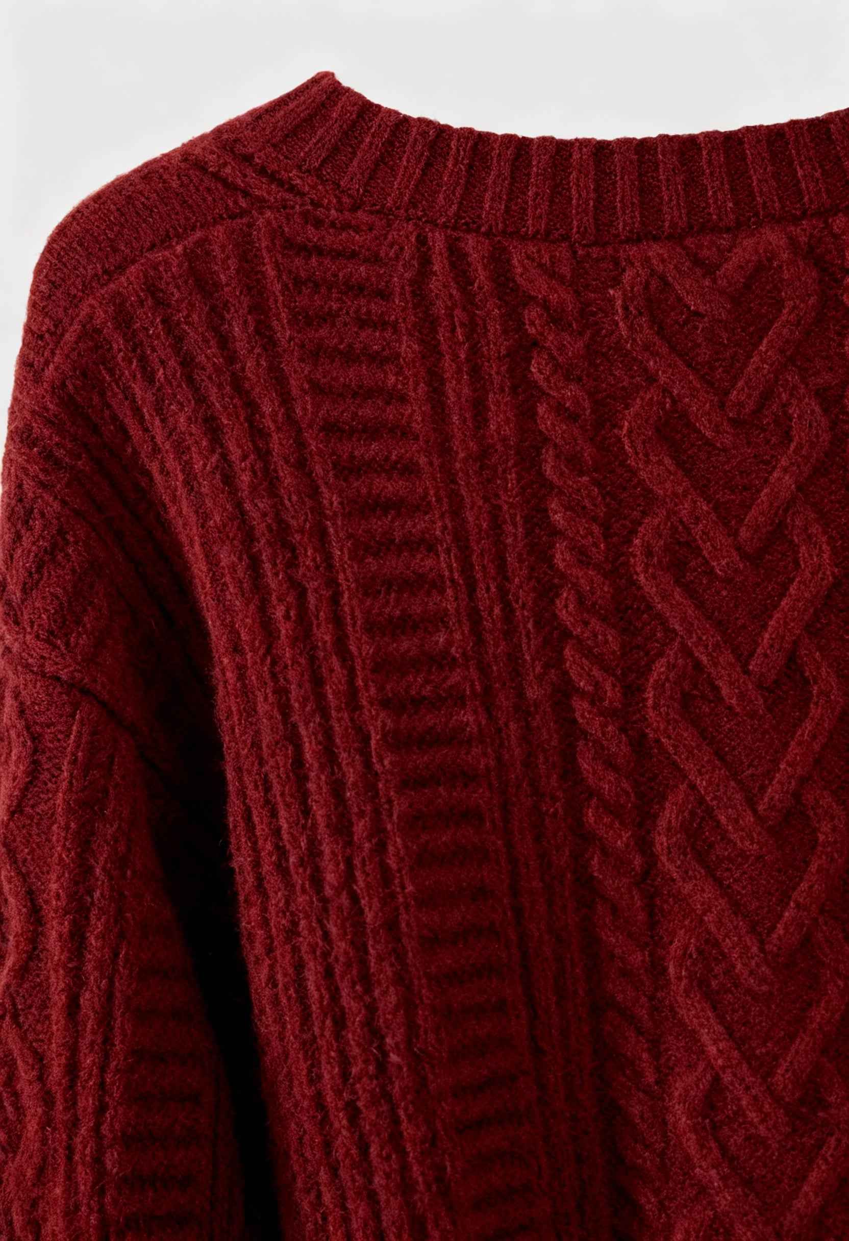 Cardigan with Cable Knit & V-Neck