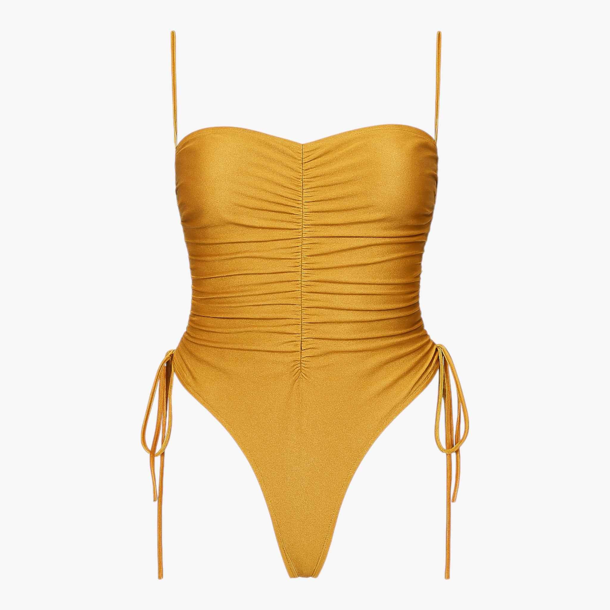 Strapless Ruched Swimsuit with Side Ties