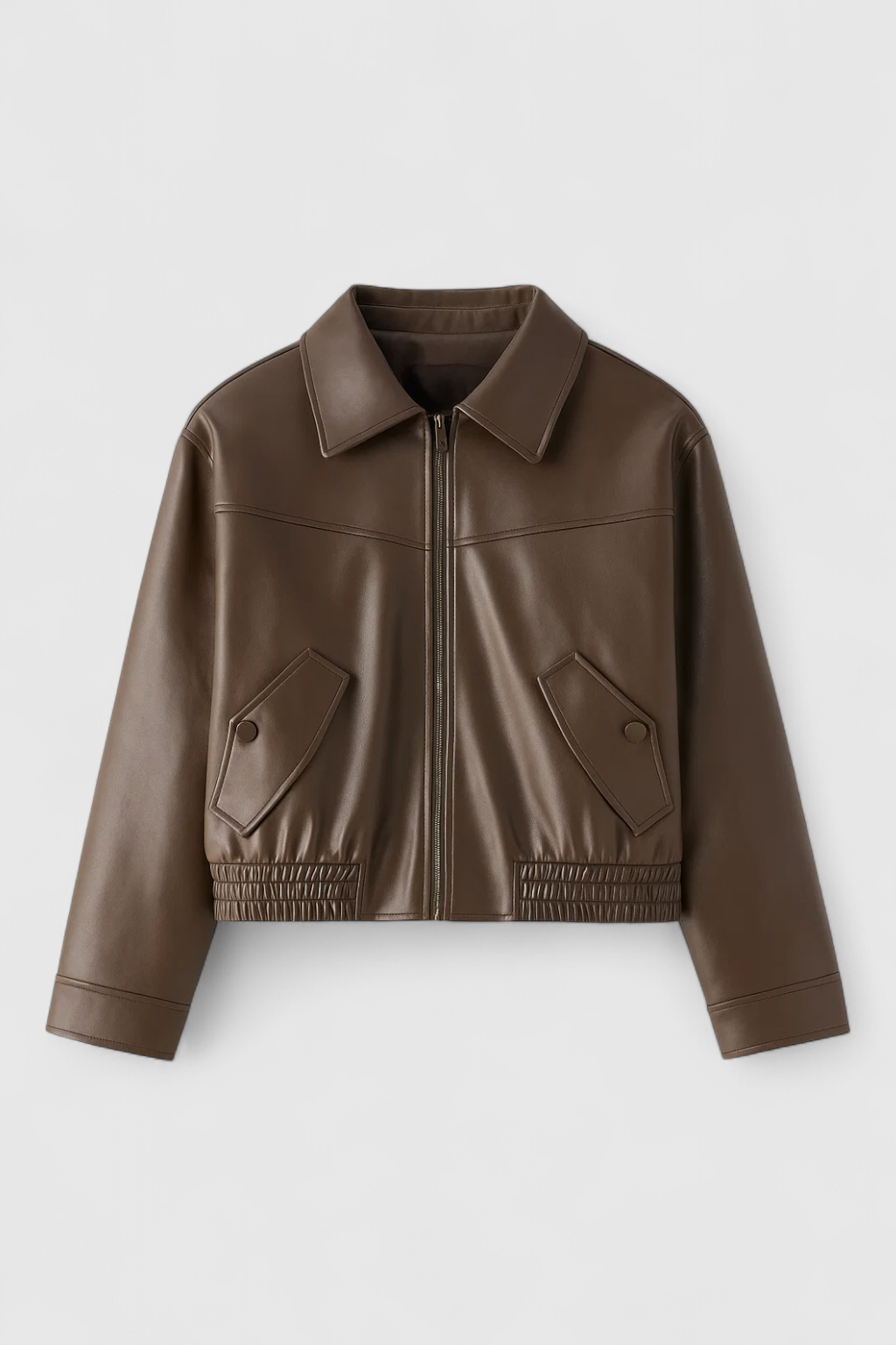 Cropped Faux Leather Jacket, Zip Front