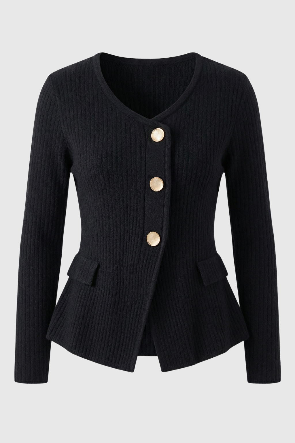 Rib Knit Cardigan with Peplum Hem