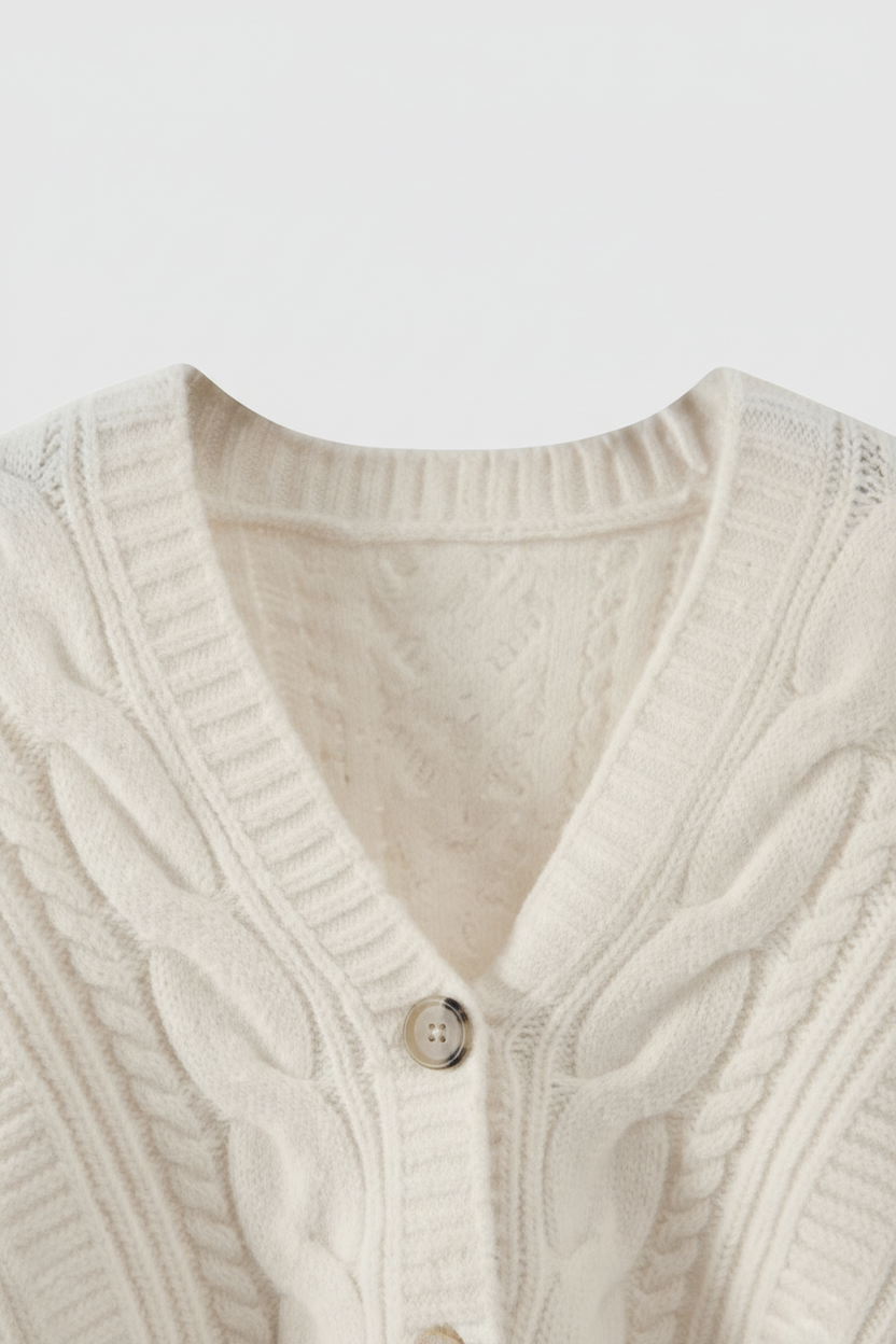 Cardigan with Cable Knit Texture, V-Neck