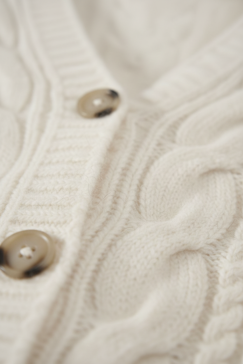 Cardigan with Cable Knit Texture, V-Neck