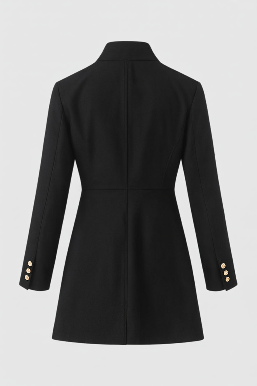 Stand Collar Coat, Metal Buttons, Longline