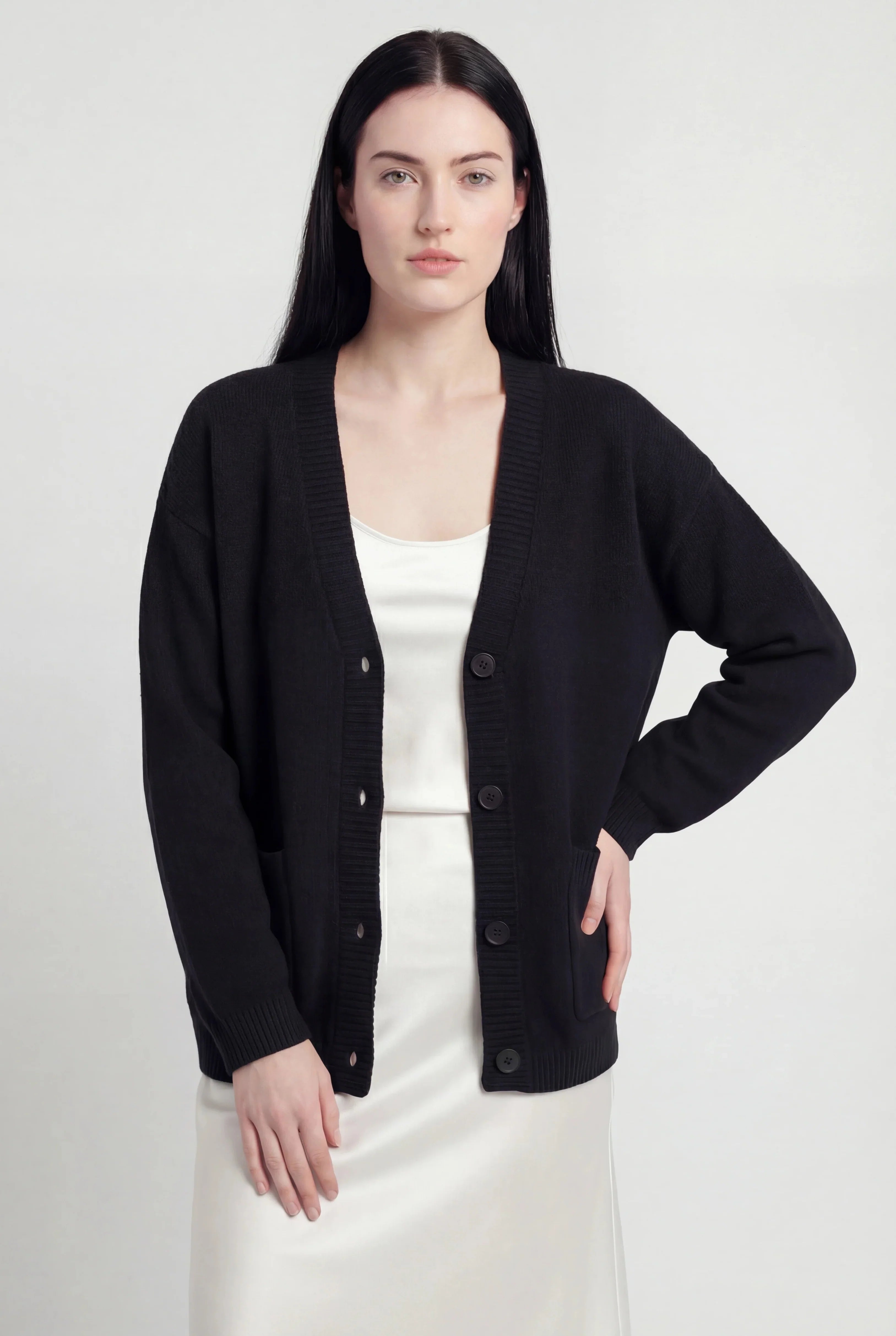 Knit V-Neck Cardigan with Button Front