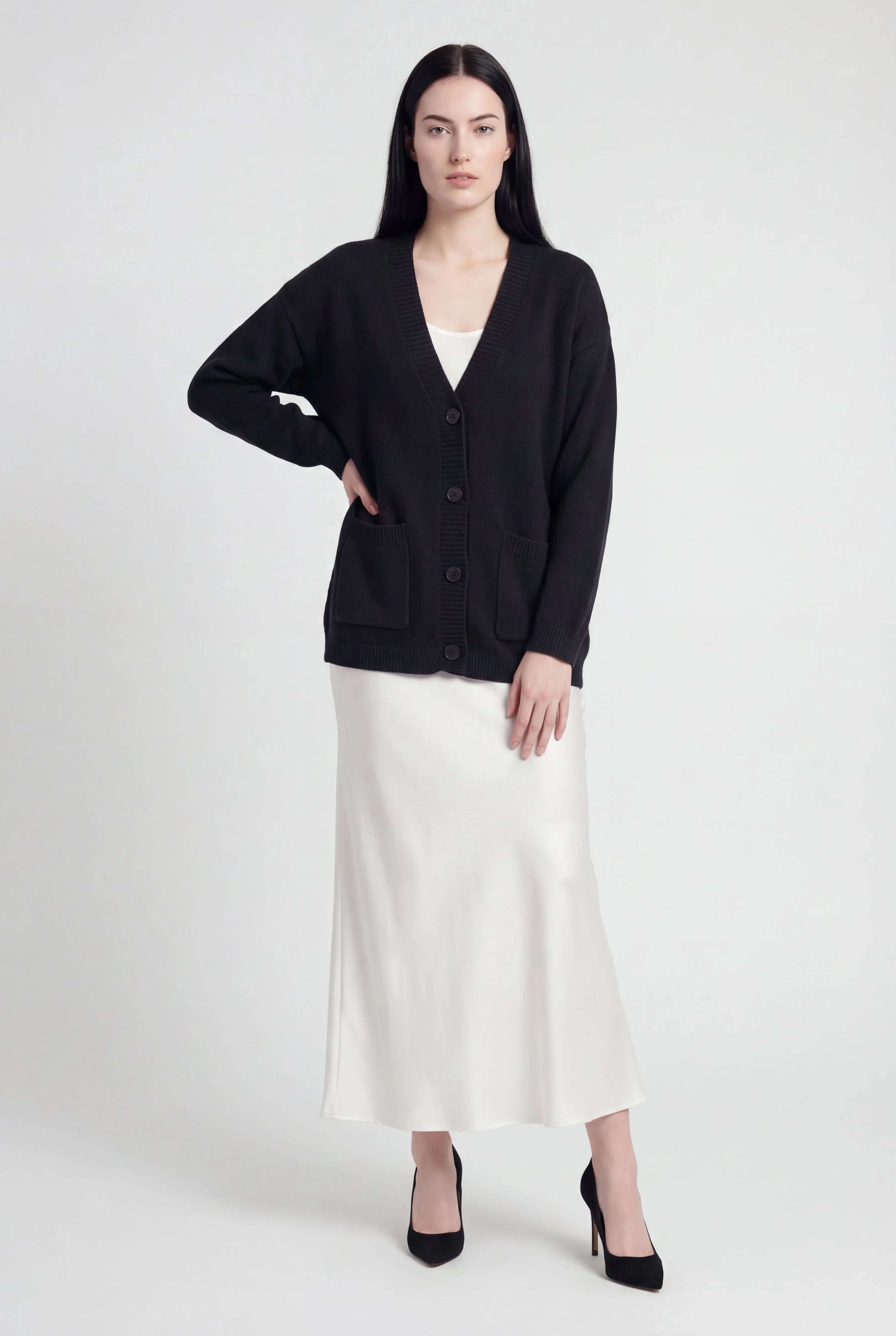 Knit V-Neck Cardigan with Button Front