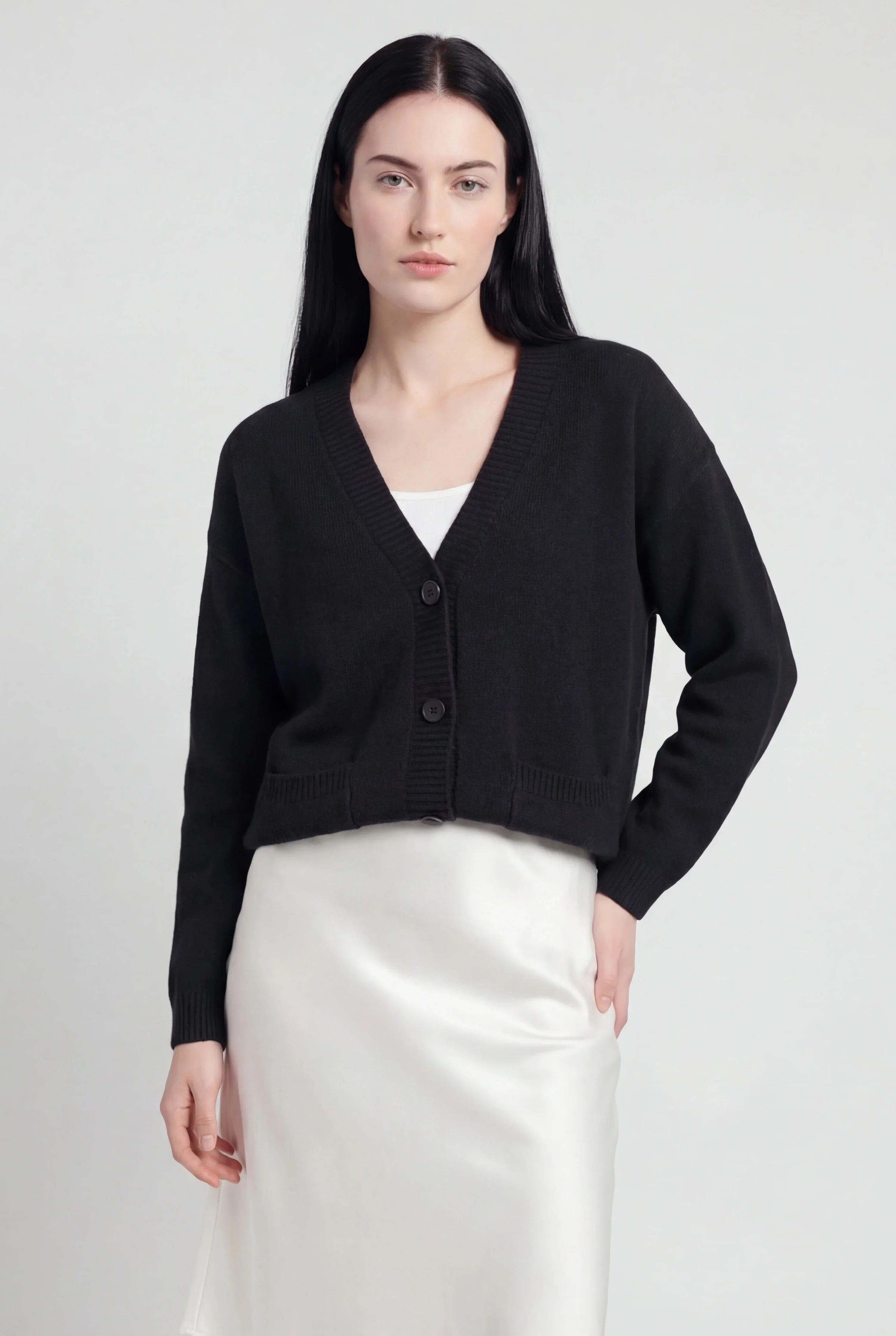 Knit V-Neck Cardigan with Button Front